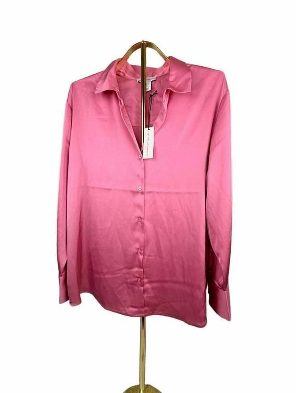 cupcakes and cashmere Satin Button Down Shirt Size XL Pink Long Sleeve Top